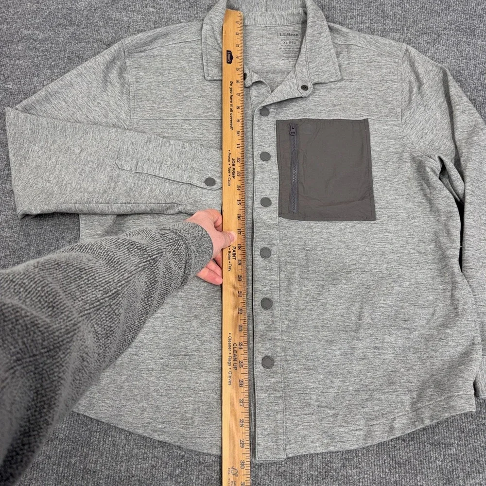 LL Bean Shirt Jacket Men XL Gray Snap Button Sweatshirt Shacket Pockets
